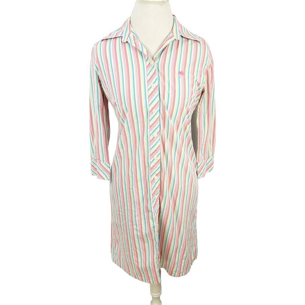 Lilly Pulitzer Pastel Striped Button Shirt Dress Tunic Top Cover Up Beach Size 4